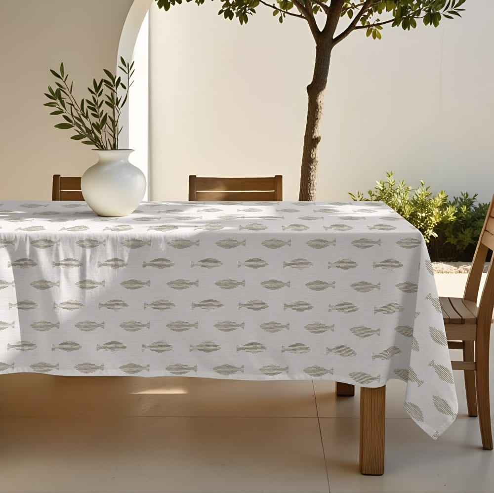 Muare Home Tischdecke mit Fleckschutz 100% Baumwolle beige 300x155 cm - Baumwolle