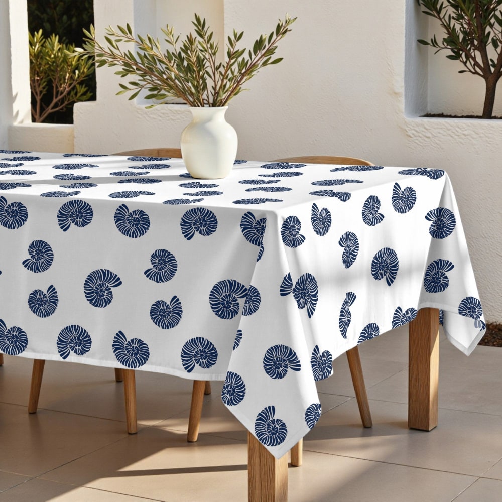 Nappe anti-taches 100% coton bleu 300x155 cm