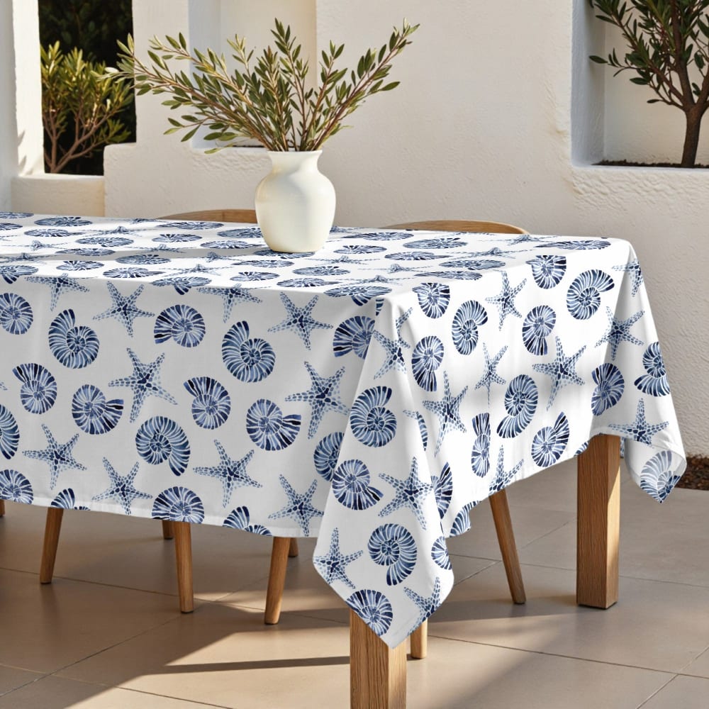 Nappe toucher tissu 100% coton bleu 155x155 cm