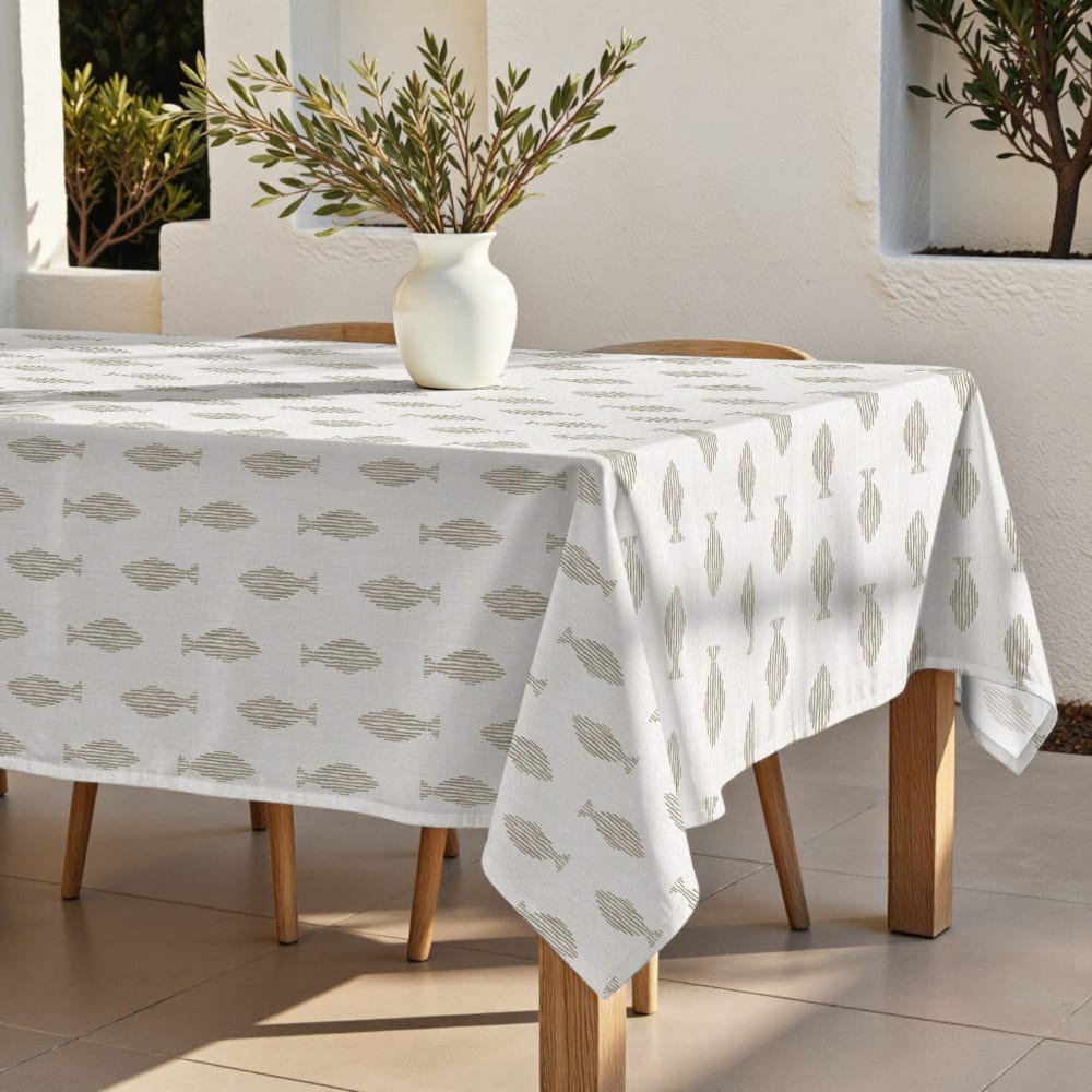 Tischdecke mit Fleckschutz 100% Baumwolle beige 155x155 cm -