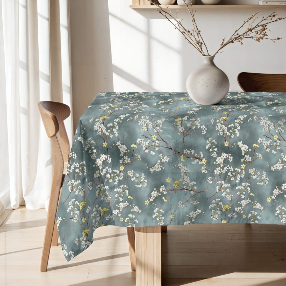 Muare Home Tischdecke mit Fleckschutz 100% Baumwolle blau 300x155 cm - Baumwolle