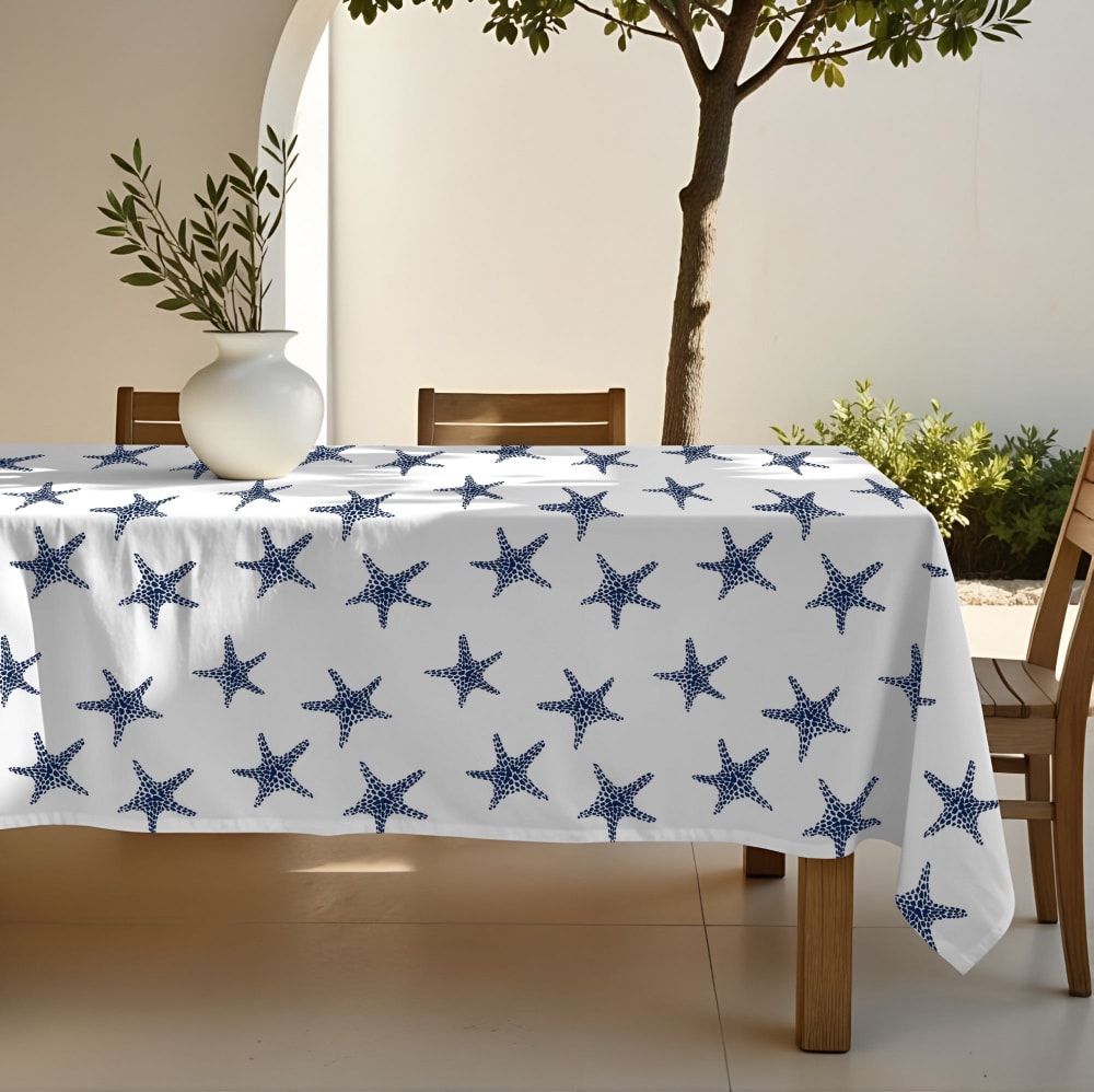 Nappe anti-taches 100% coton bleu 100x155 cm