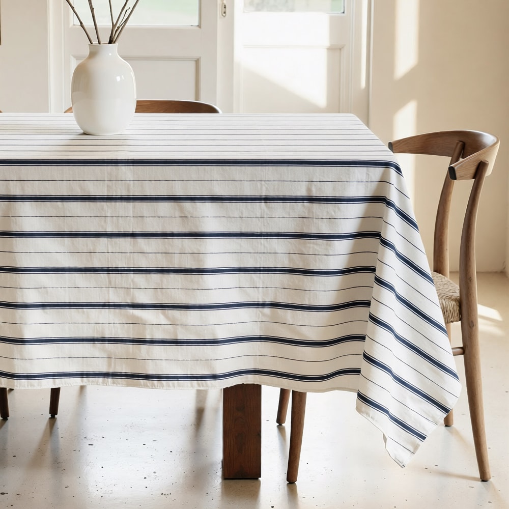 Nappe anti-taches 100% coton bleu 300x155 cm
