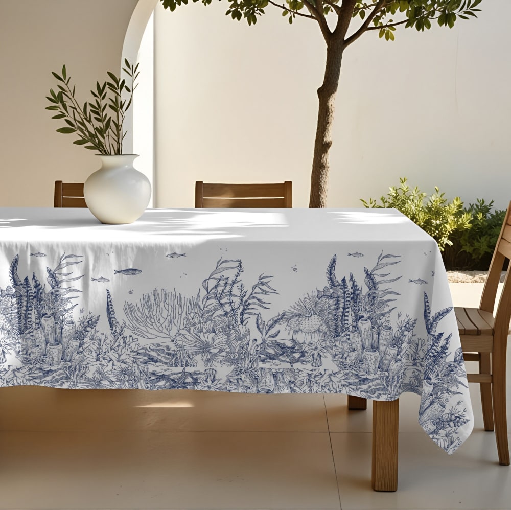 Nappe anti-taches 100% coton bleu 155x155 cm