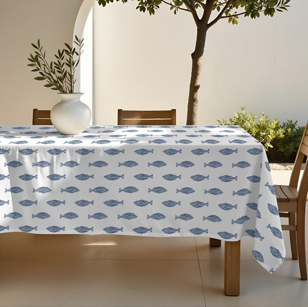 Muare Home Tischdecke mit Fleckschutz 100% Baumwolle blau 300x155 cm - Baumwolle
