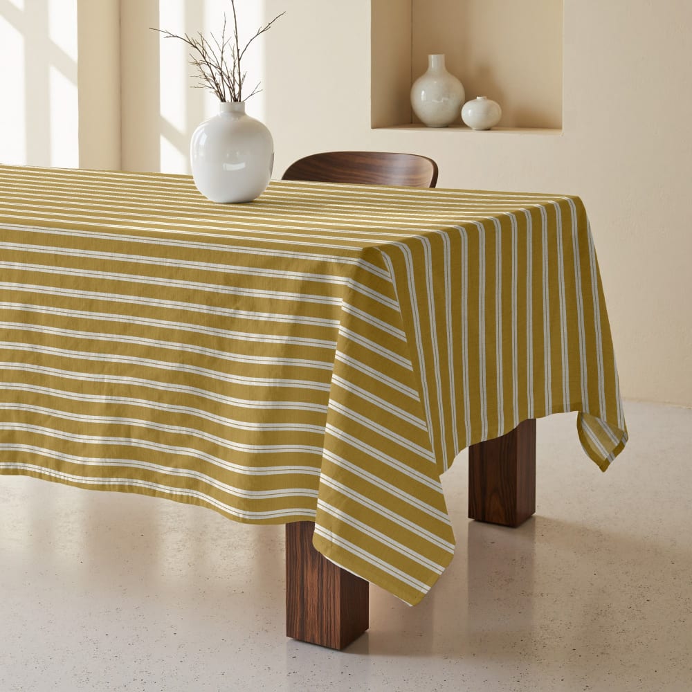 Tischdecke mit Fleckschutz 100% Baumwolle gelb 155x155 cm -