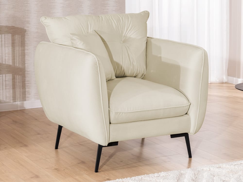 Modernes Sessel aus Beige Samt-Stoff mit Metallfüßen - Maisons Du