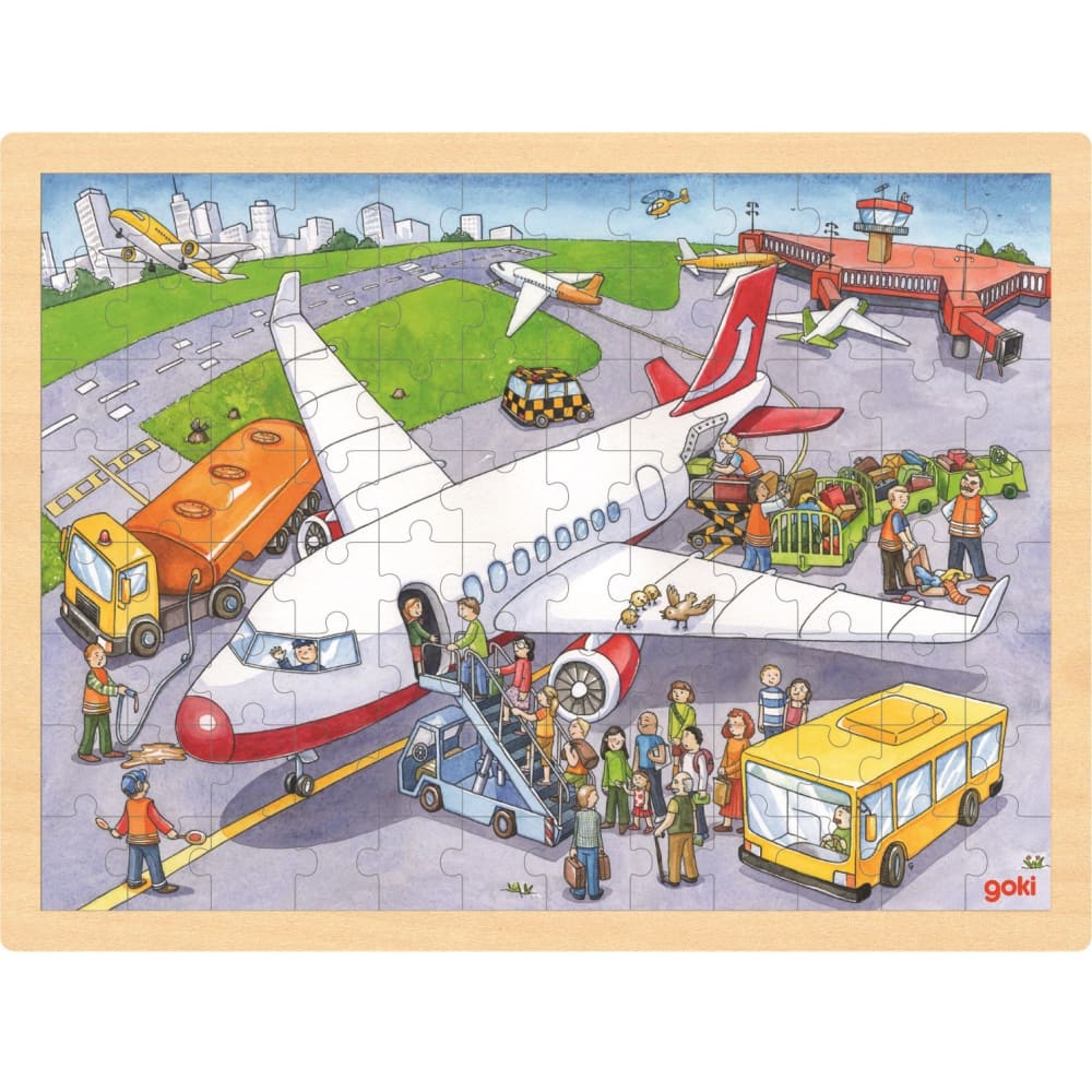 Goki Einlegepuzzle Auf dem Flughafen BEIGE HOLZ Kinder