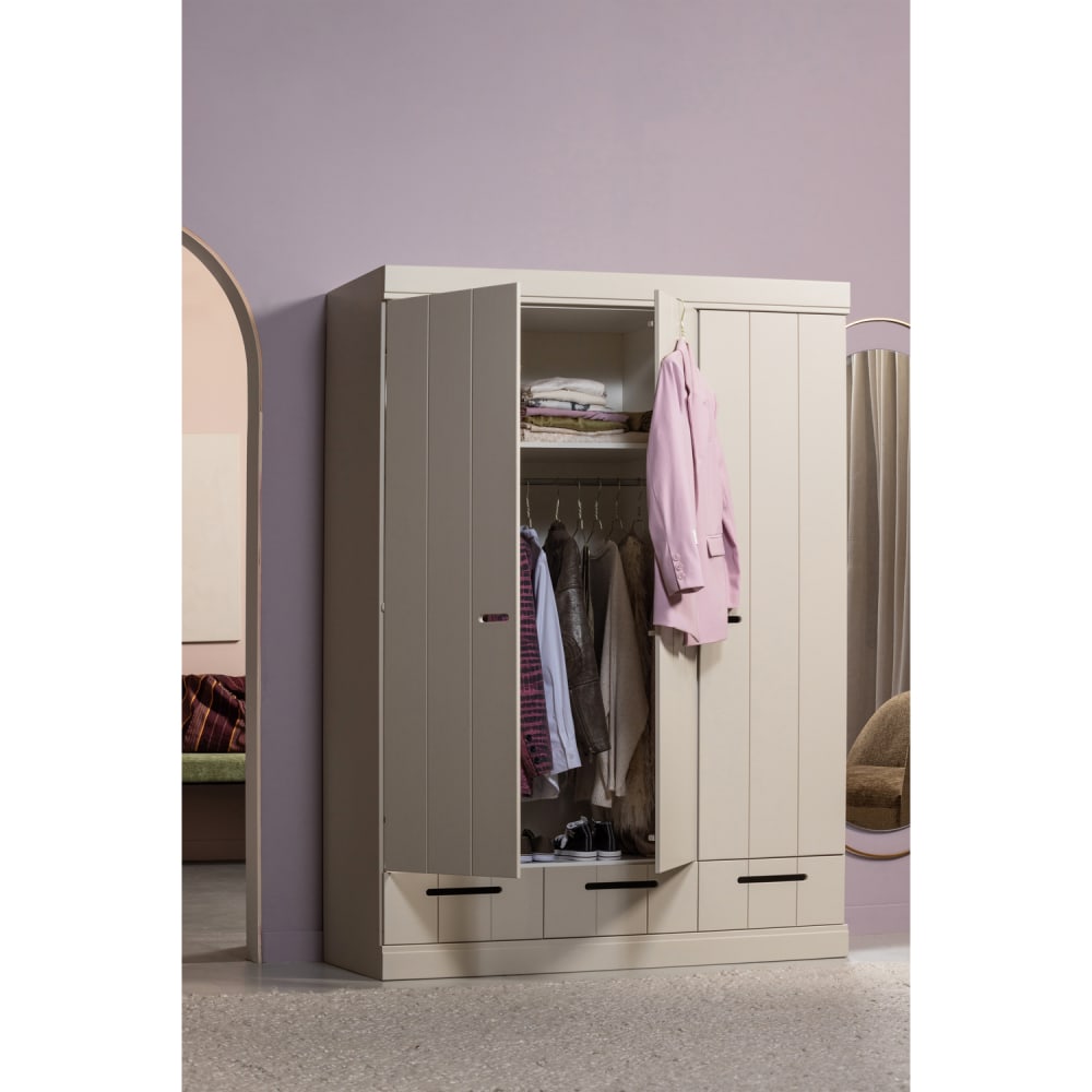 Armoire 3 portes avec tiroir en pin beige