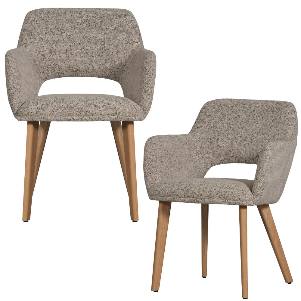WOOOD 2er Set Esszimmerstühle aus Holz mit Stoff, Braun/Beige style modern Beige Pes - Polyester