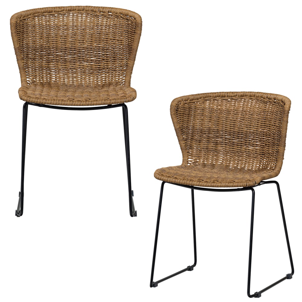 Lot de 2 chaises de jardin empilable en rotin et corde naturel