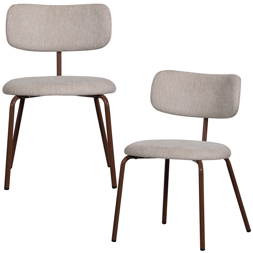 WOOOD 2er Set Esszimmerstühle aus Stoffbezug, off-white style modern Weiß Pes - Polyester