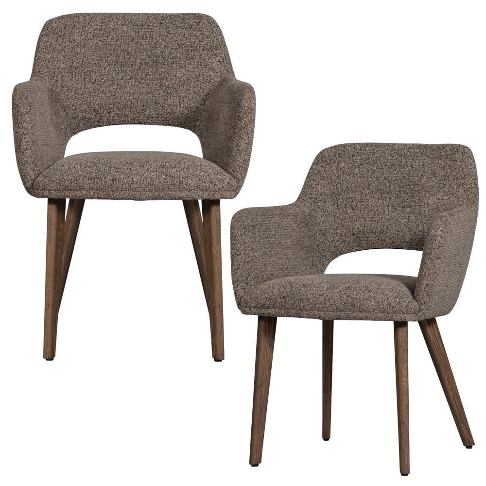 WOOOD 2er Set Esszimmerstühle aus Holz mit Stoff, Dunkelbraun/Taupe style modern Taupe Pes - Polyester