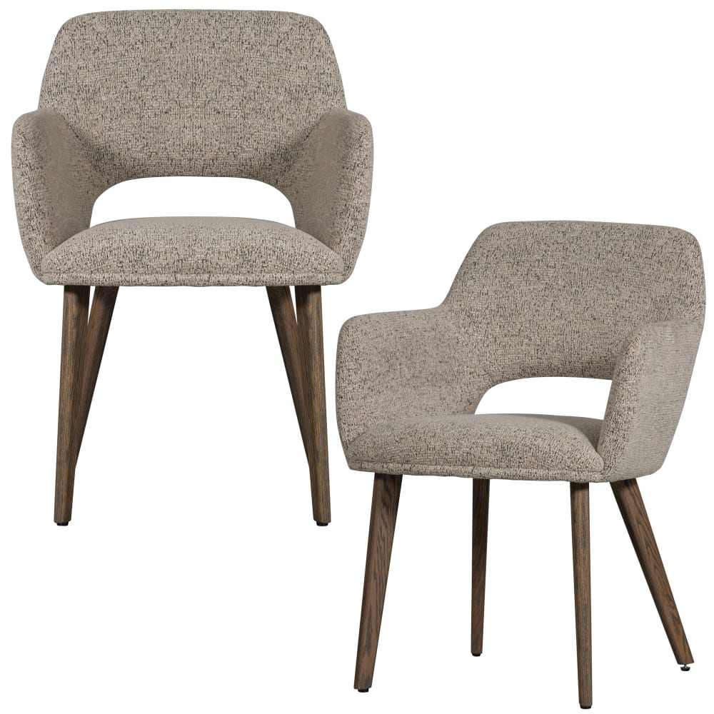 WOOOD 2er Set Esszimmerstühle aus Holz mit Stoff, Dunkelbraun/Beige style modern Beige Pes - Polyester