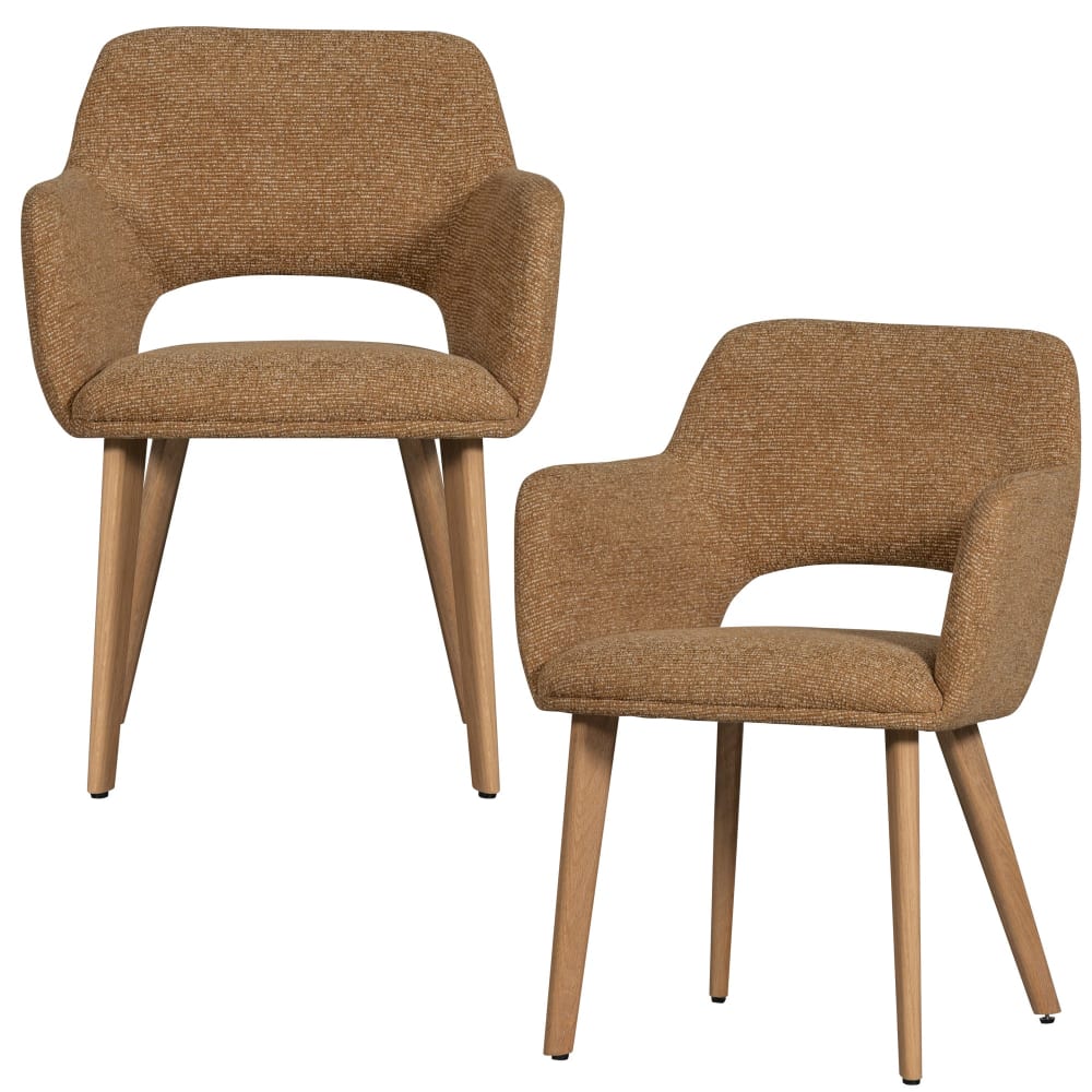WOOOD 2er Set Esszimmerstühle aus Holz mit Stoff, Braun/GelB style modern Gelb Pes - Polyester