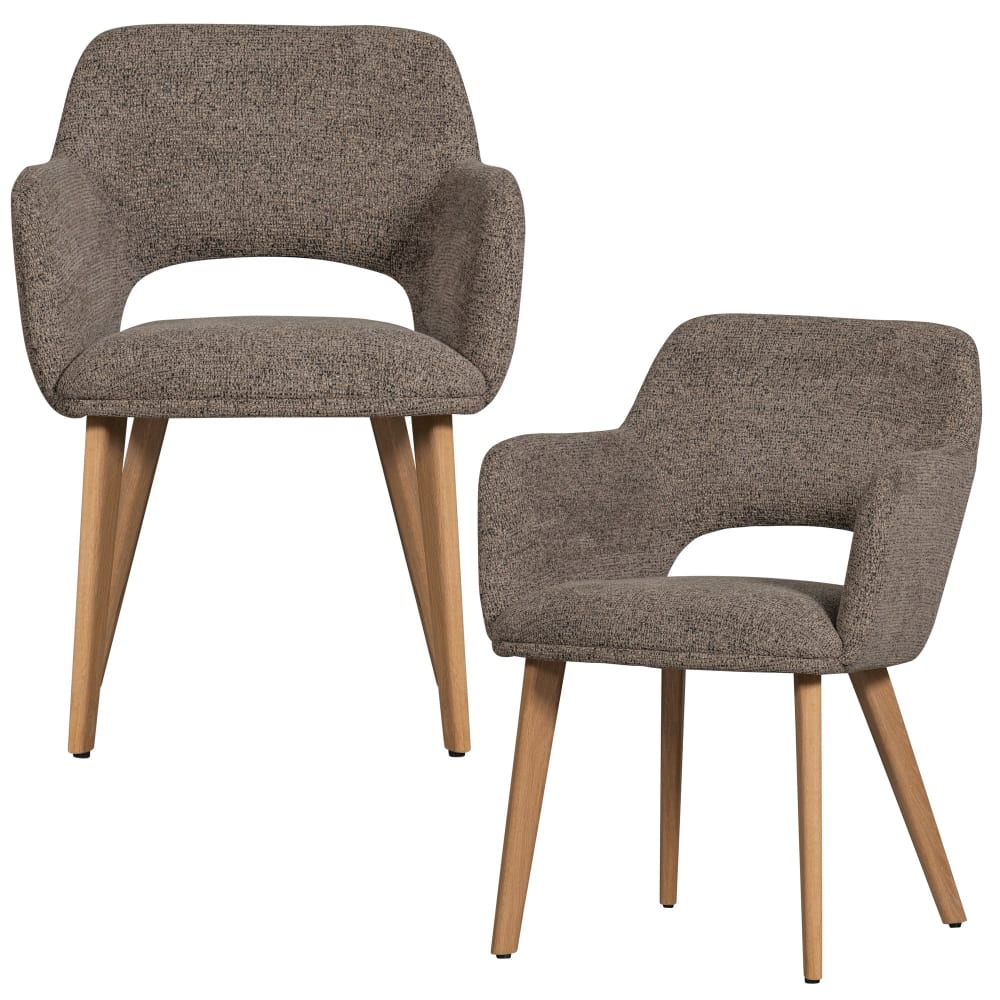 WOOOD 2er Set Esszimmerstühle aus Holz mit Stoff, Braun/Taupe style modern Taupe Pes - Polyester