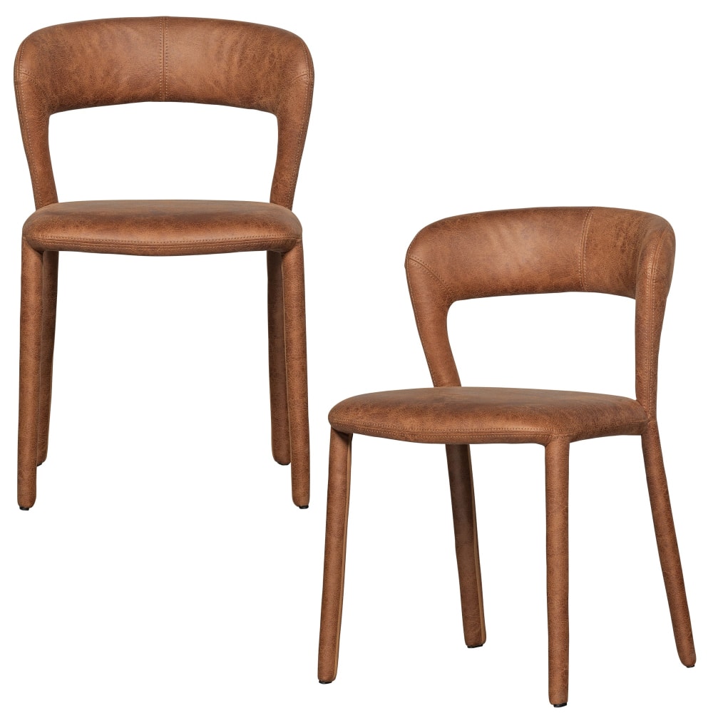Lot de 2 chaises de table en similicuir, cognac