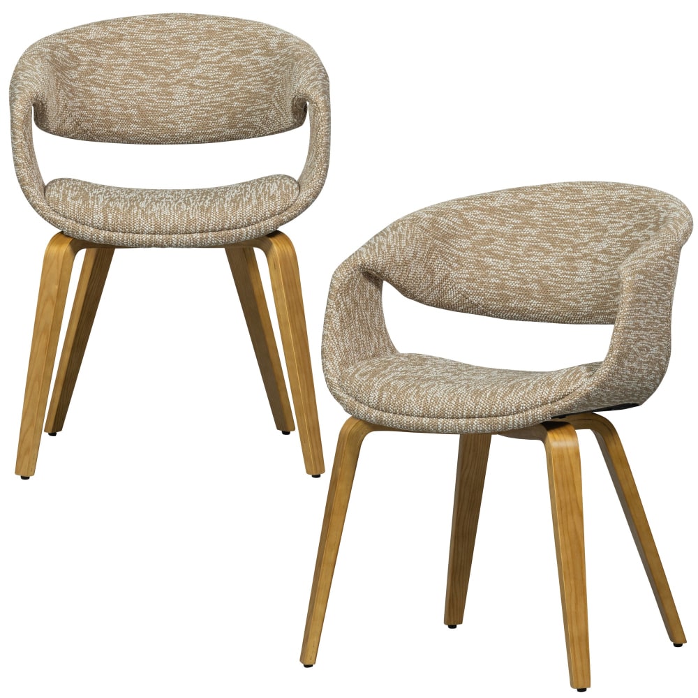 WOOOD 2er Set Esszimmerstühle aus Holz mit Stoff, Braun/Sand style modern Beige Pes - Polyester