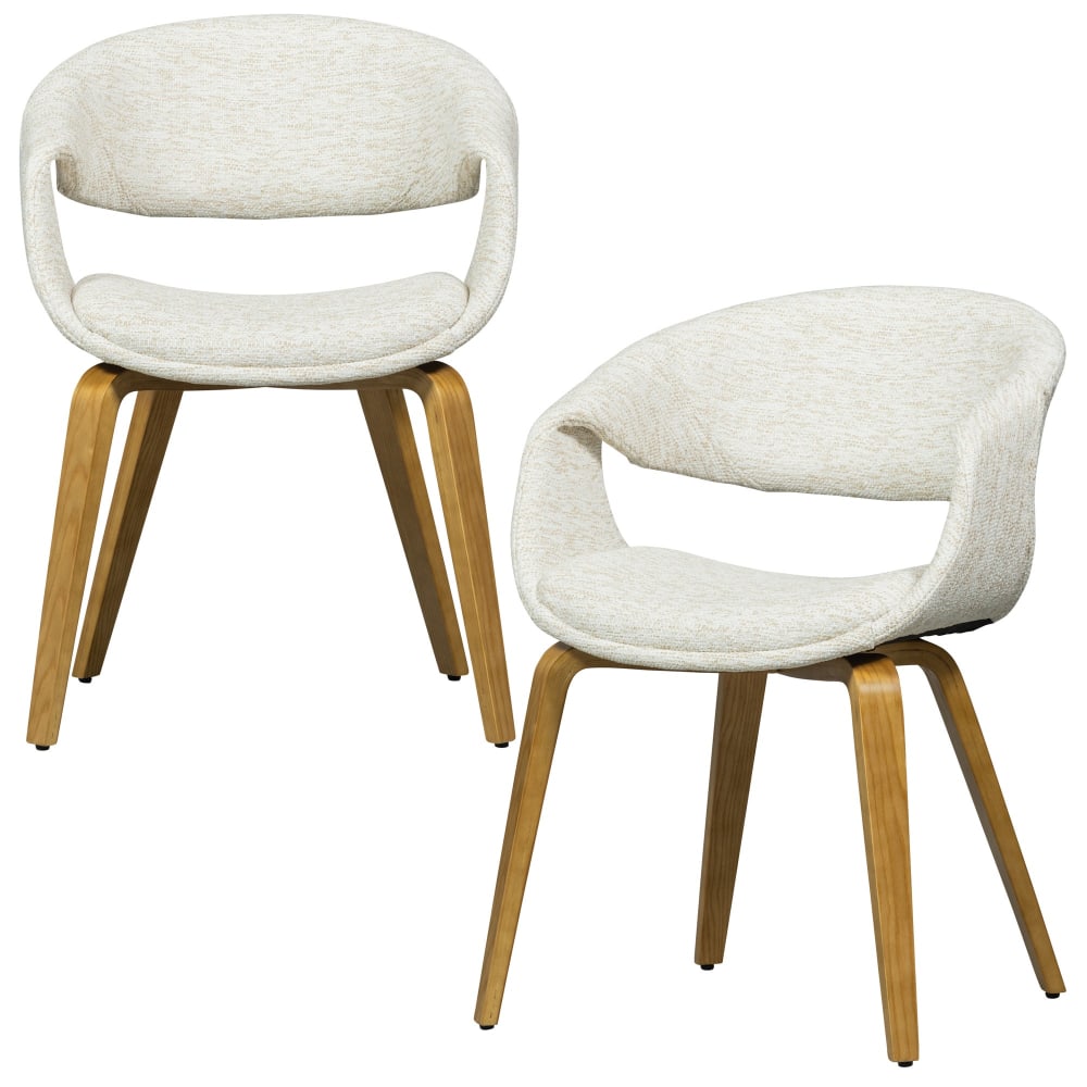 WOOOD 2er Set Esszimmerstühle aus Holz mit Stoff, Braun/Weiß style modern Beige Pes - Polyester