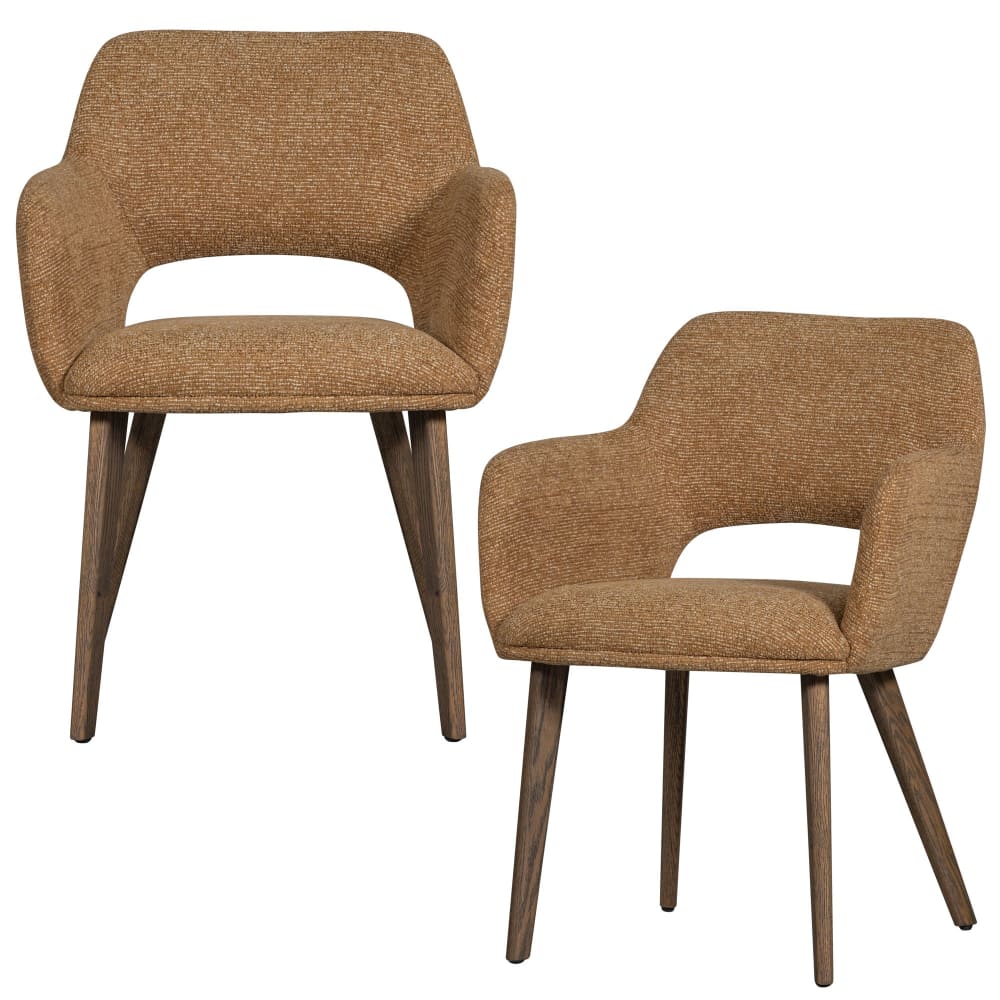 WOOOD 2er Set Esszimmerstühle aus Holz mit Stoff, Dunkelbraun/Gelb style modern Gelb Pes - Polyester