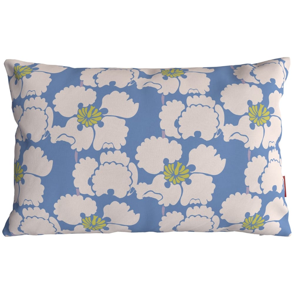Housse de coussin extérieur 30x50 cm motif fleurs bleu