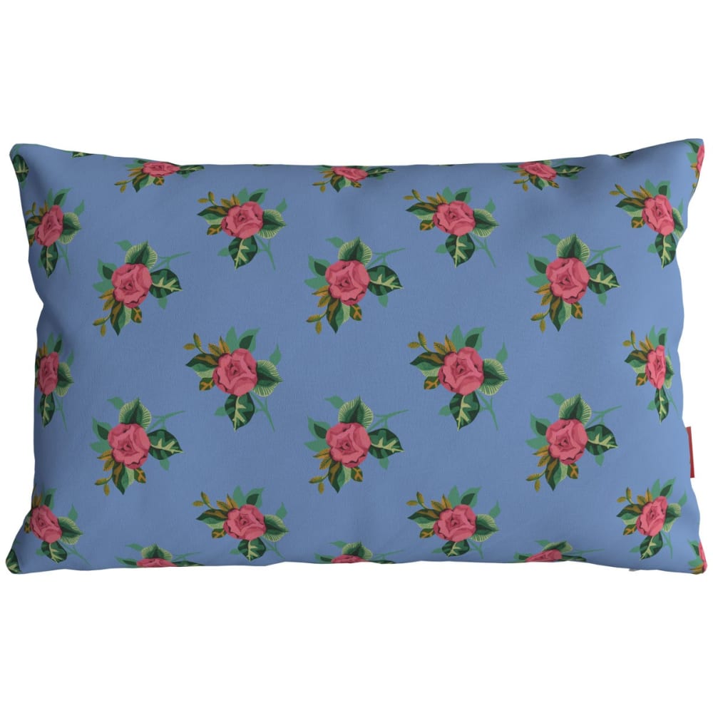 Housse de coussin extérieur 30x50 cm motif fleuri bleu