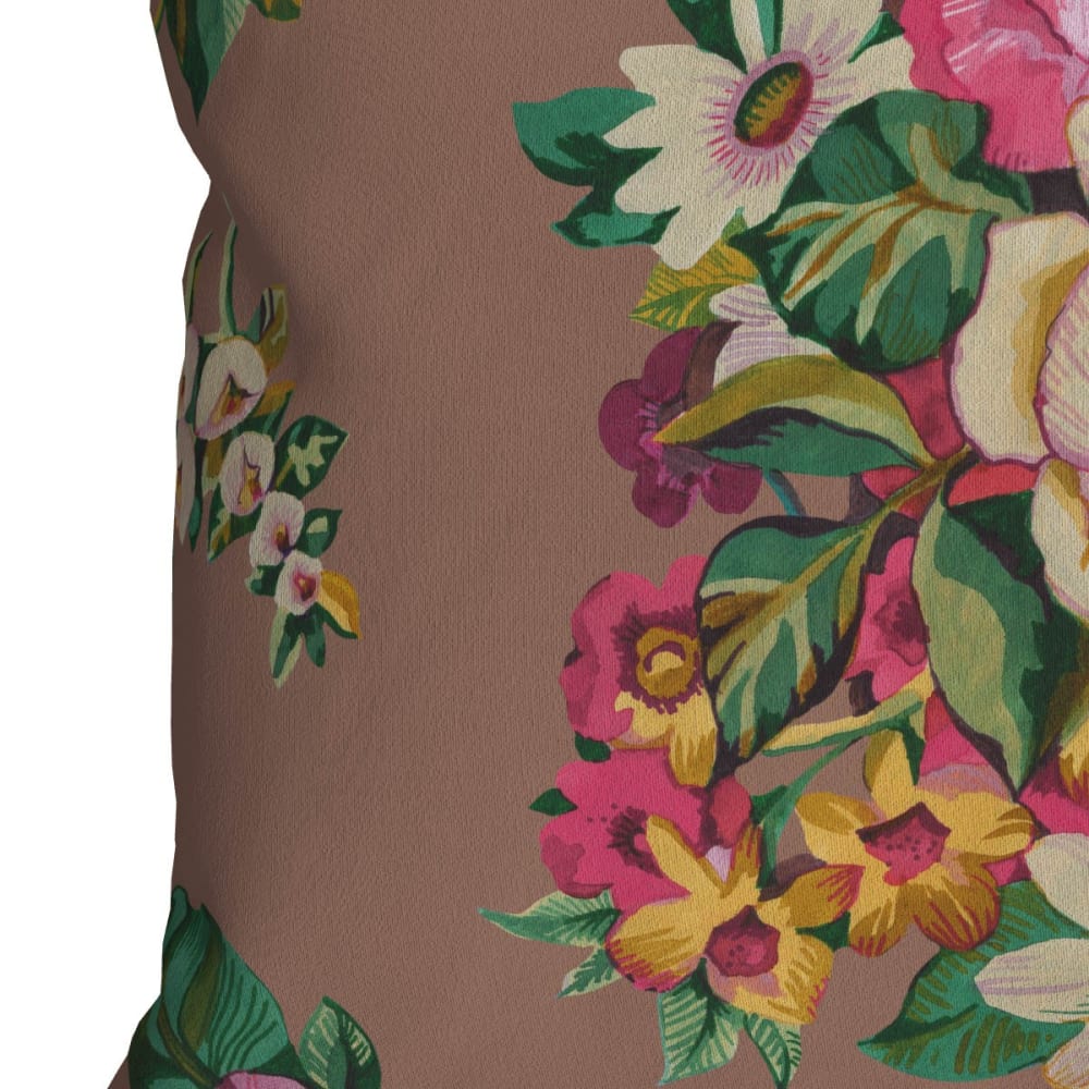 Housse de coussin extérieur 30x50 cm motif fleuri moka - Maisons du Monde