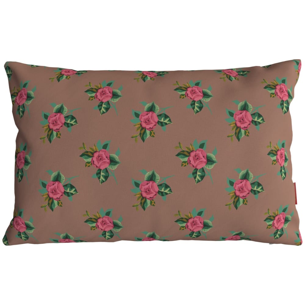 Housse de coussin extérieur 30x50 cm motif fleuri moka