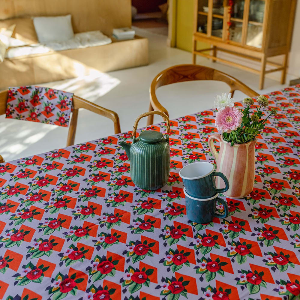 Quadratische Tischdecke Baumwolle 140x140 Floral Lila - Maisons