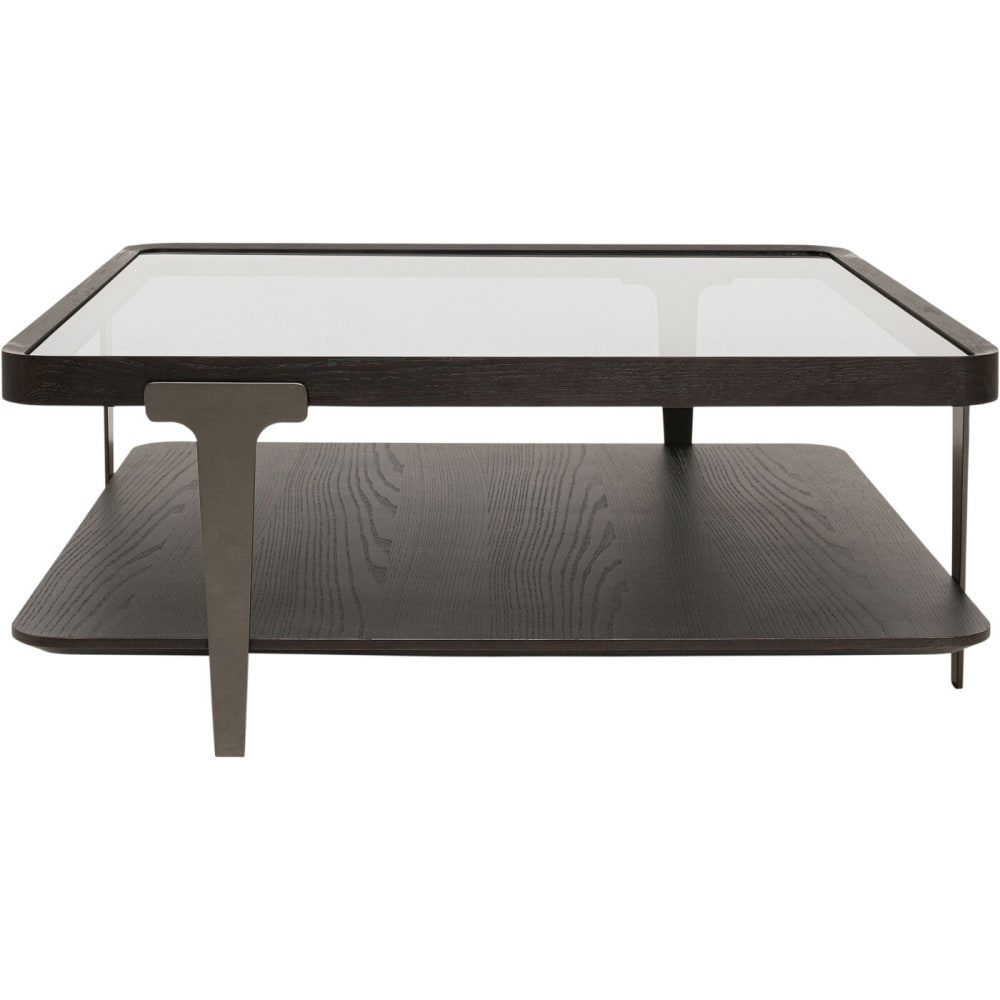 Table basse carrée en verre et frêne