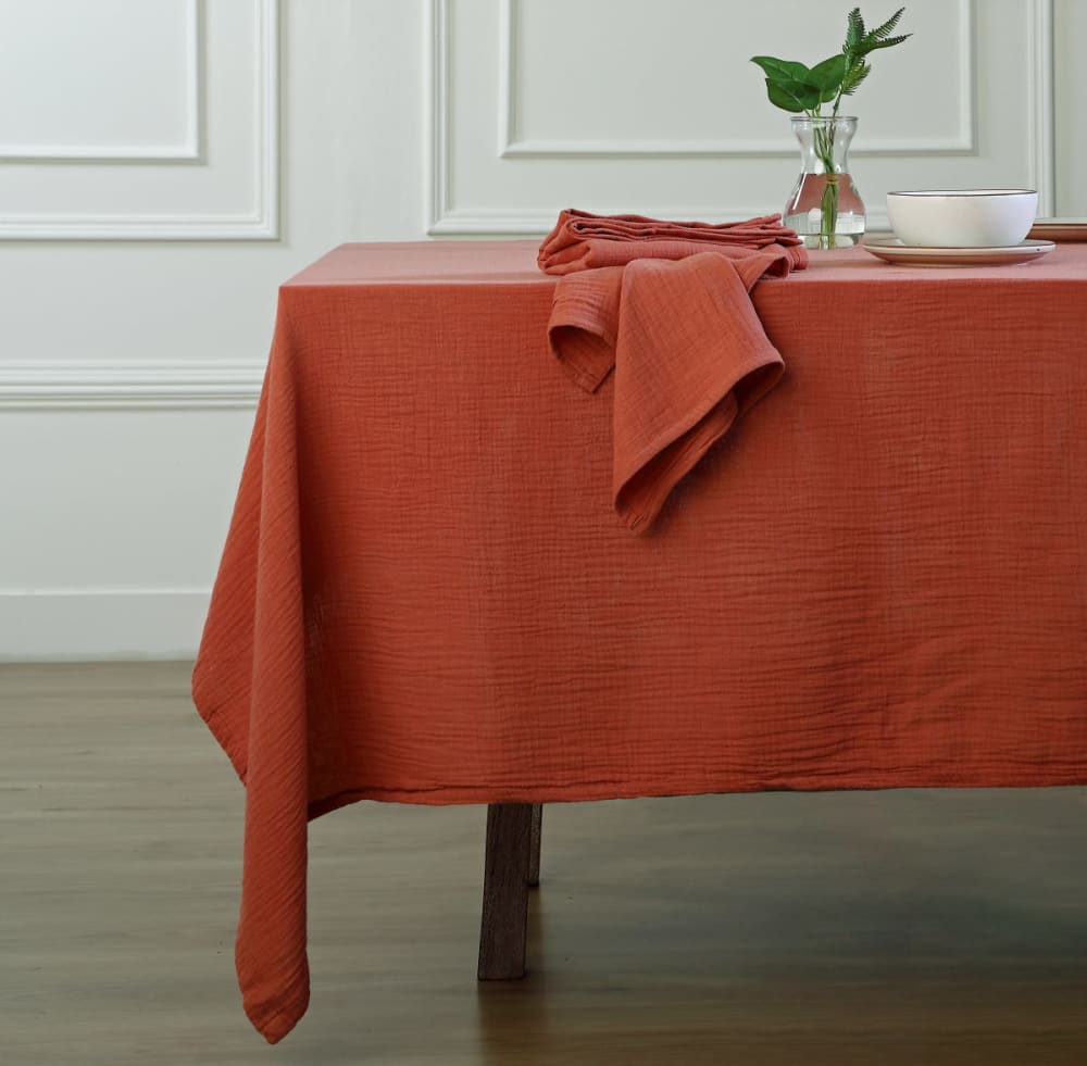 Nappe gaze de coton 150x300 rouge toscane Nappe gaze de coton 150x300 rouge toscane