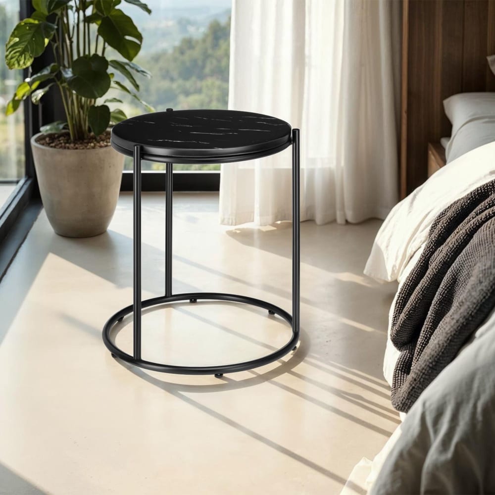 mesa auxiliar de marmol y acero 43x43x505 cm negronegro