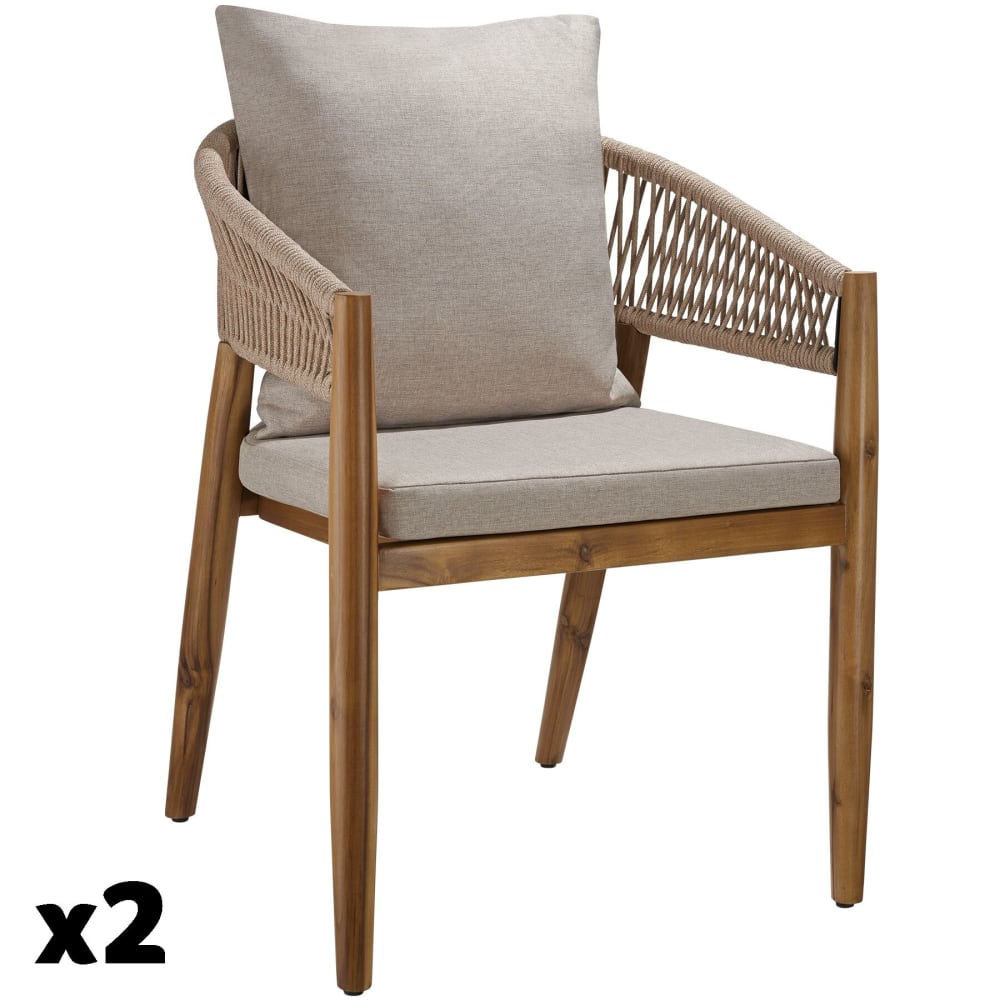Lot de 2 chaises de jardin, bois massif acacia, extérieur, sable