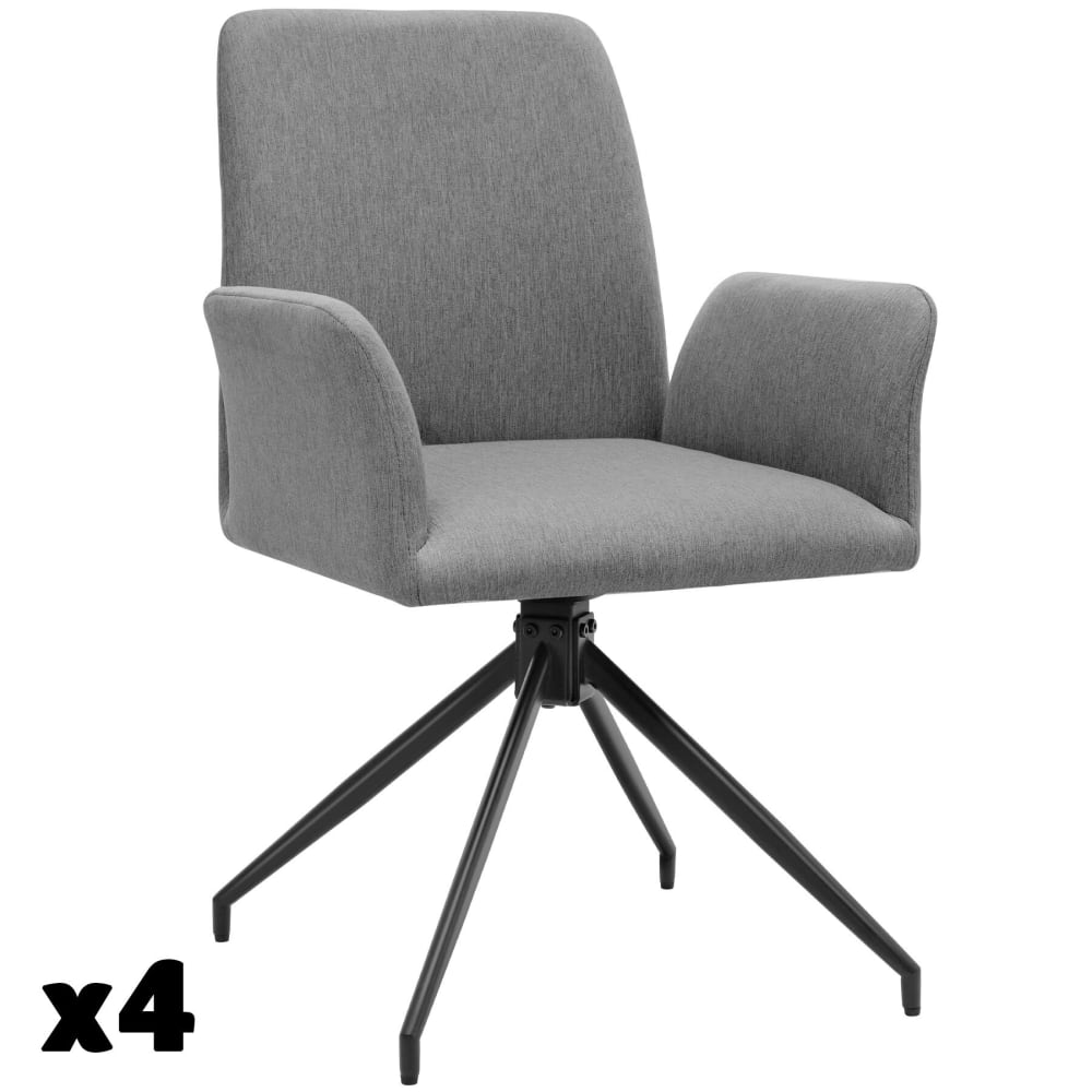 Lot 4 fauteuils pivotants 360° rembourrés tissu robuste anthracite