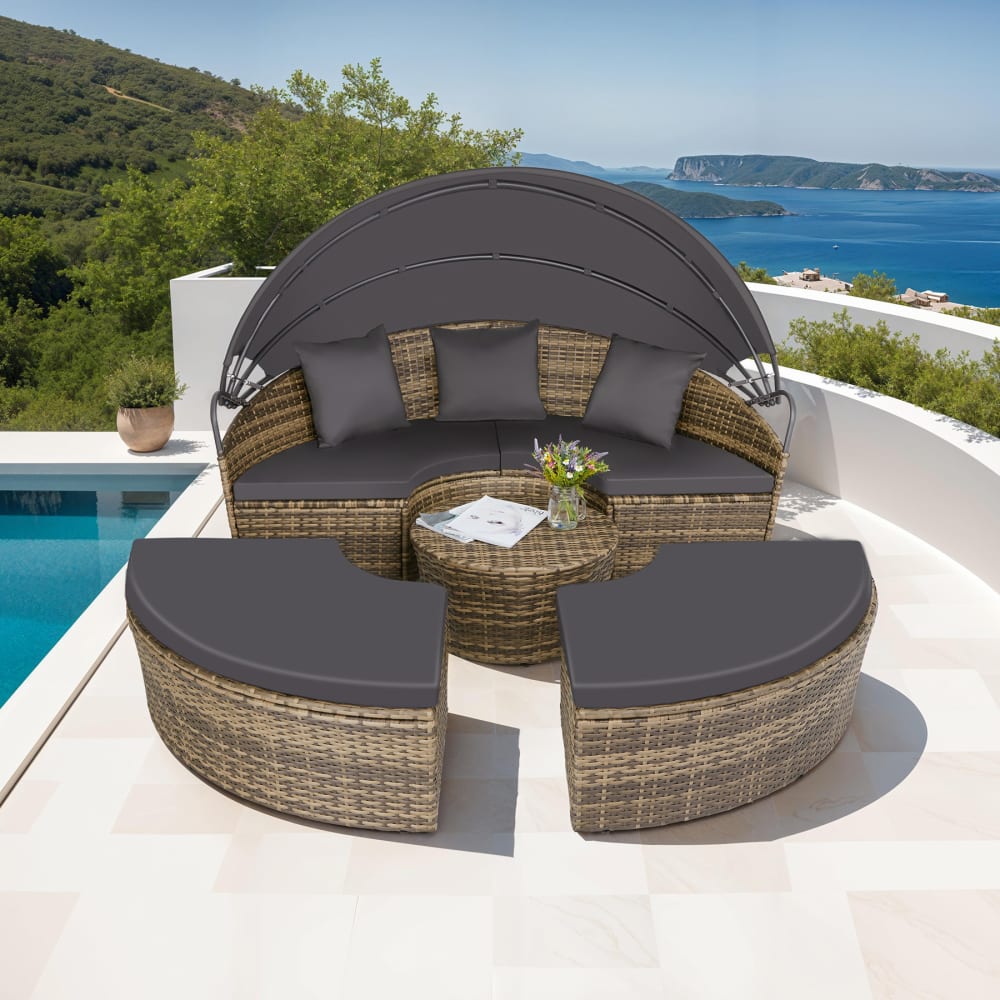 Bain de soleil rond au Design contemporain luxueux marron naturel