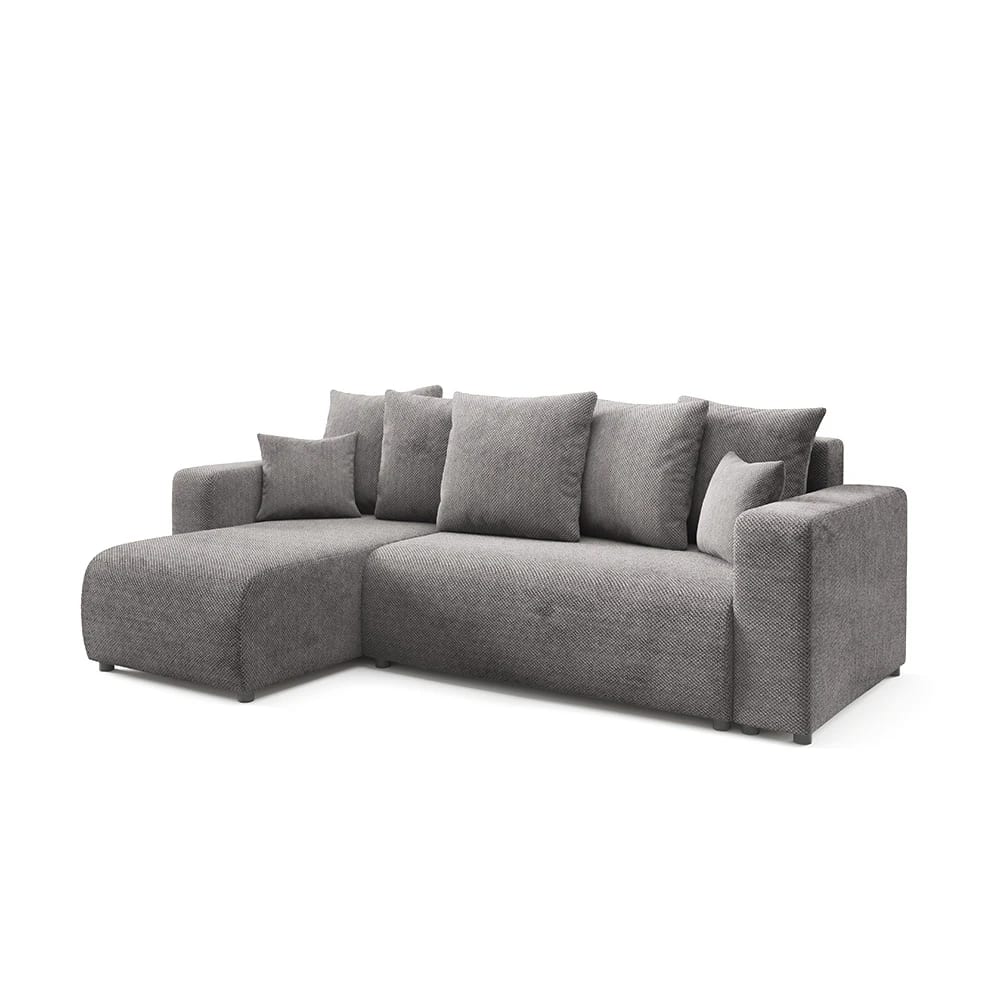 Canapé d'angle gauche convertible 4 places en tissu gris foncé