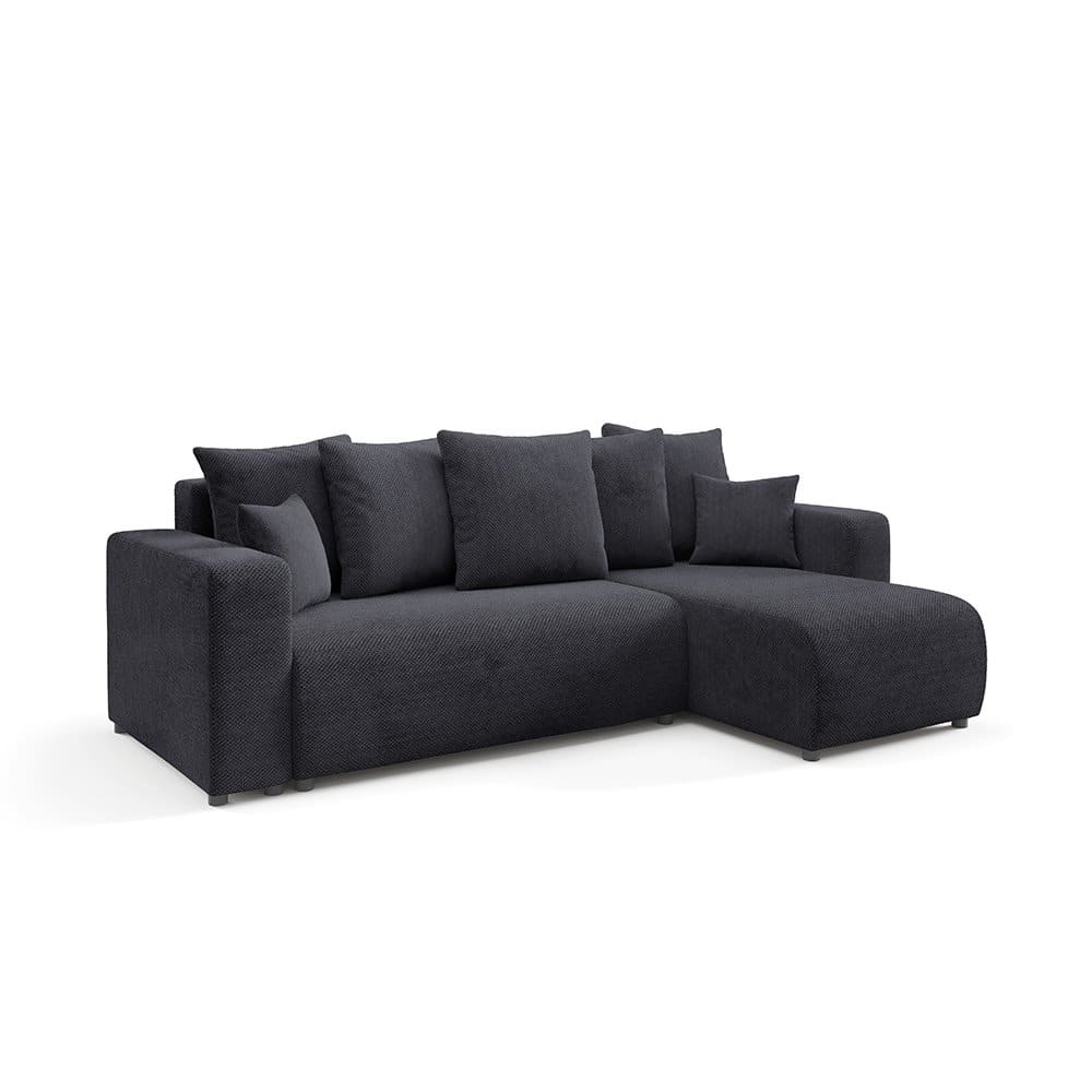 Canapé d'angle droit convertible 4 places en tissu noir
