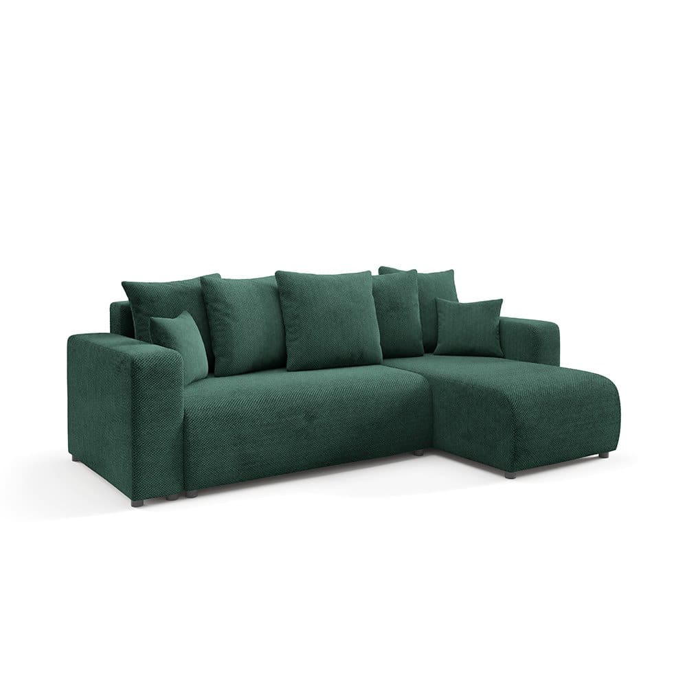 Canapé d'angle droit convertible 4 places en tissu vert
