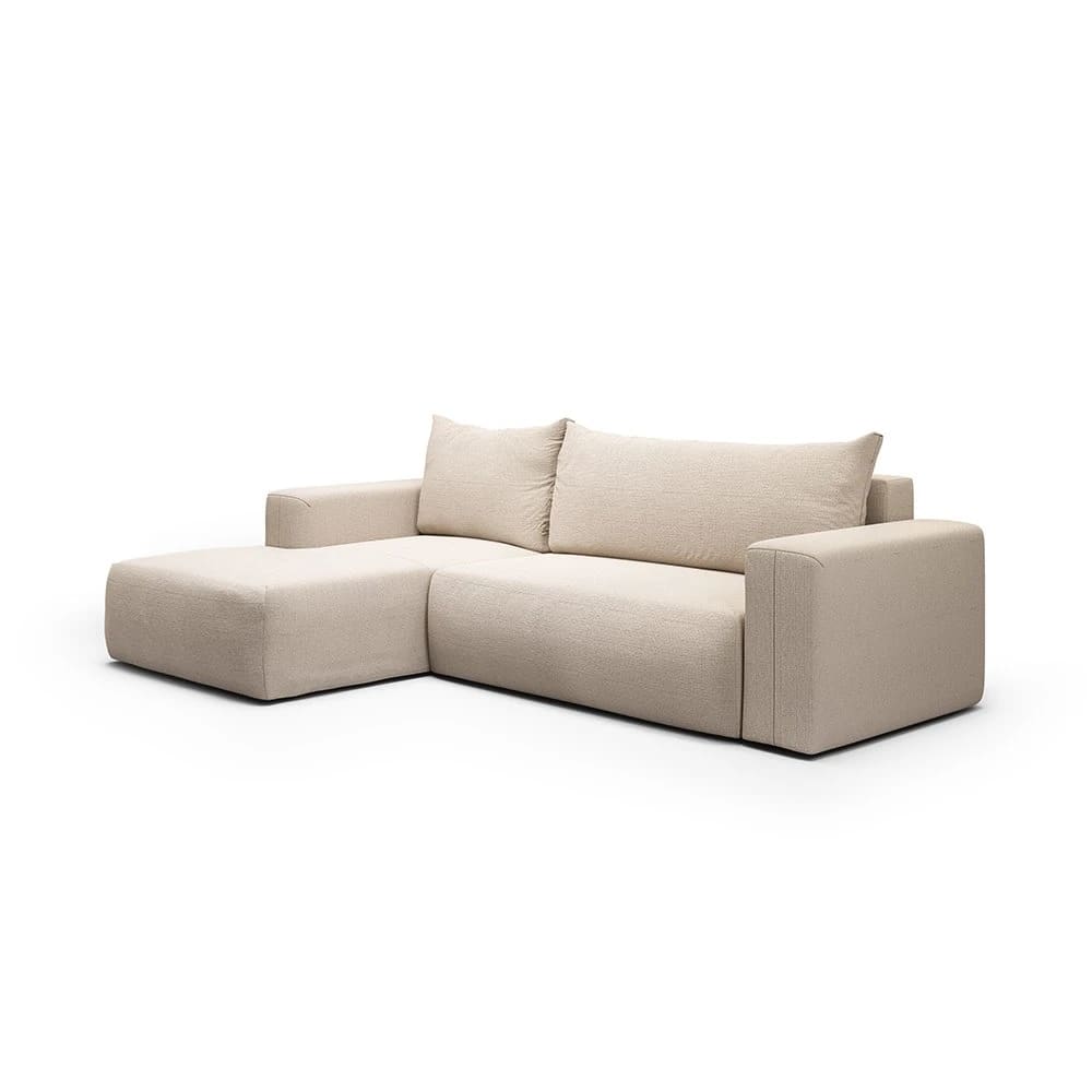 Canapé d'angle gauche convertible 4 places en tissu beige