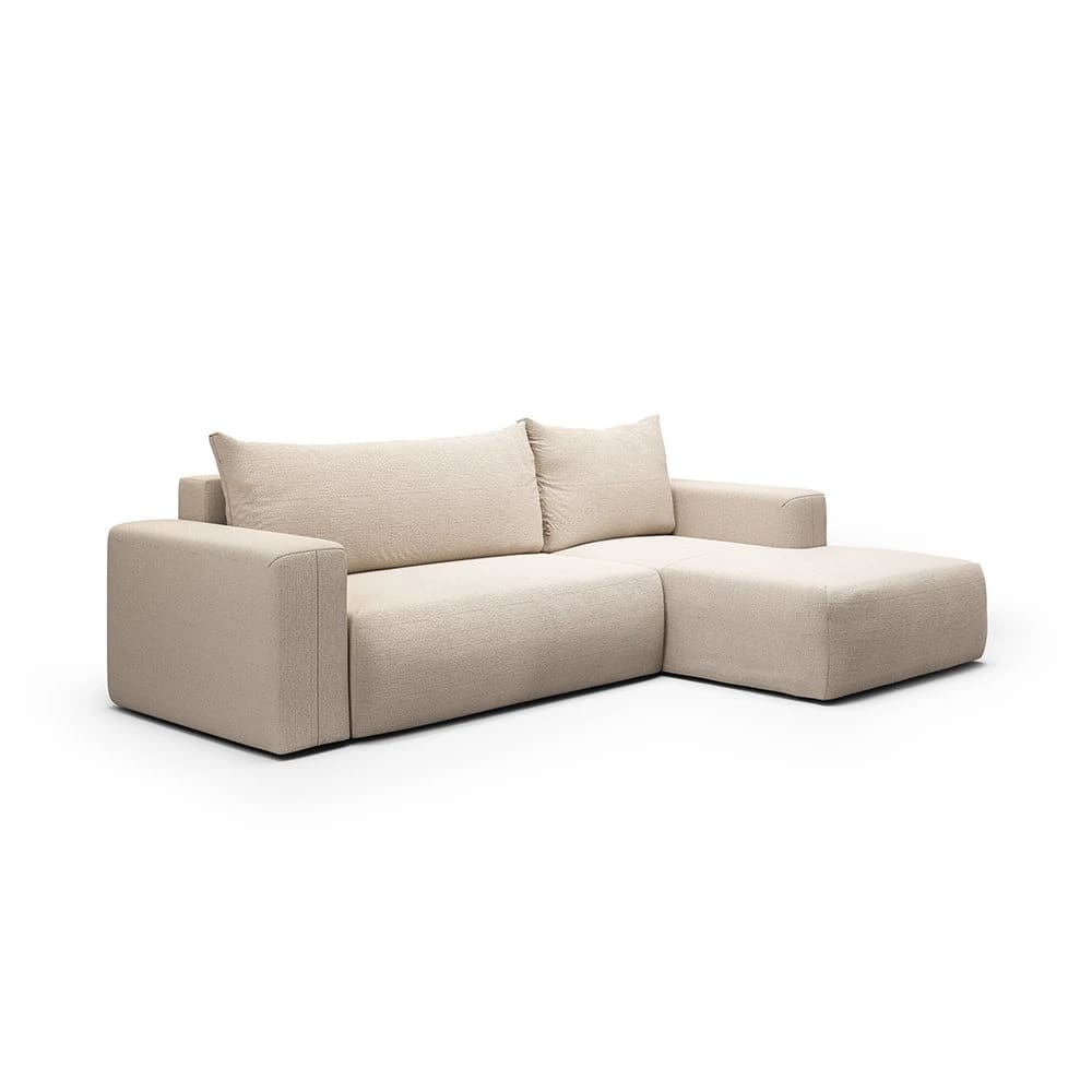 Canapé d'angle droit convertible 4 places en tissu beige