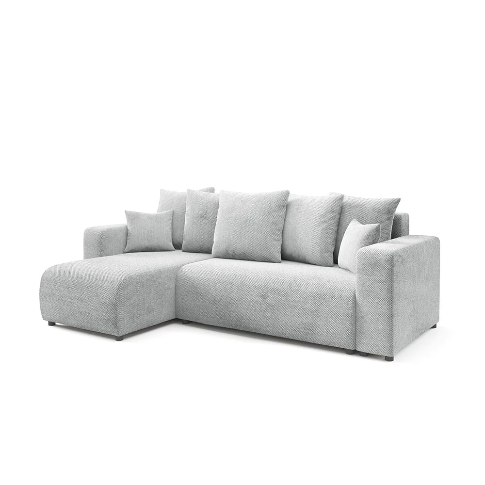 Canapé d'angle gauche convertible 4 places en tissu gris clair