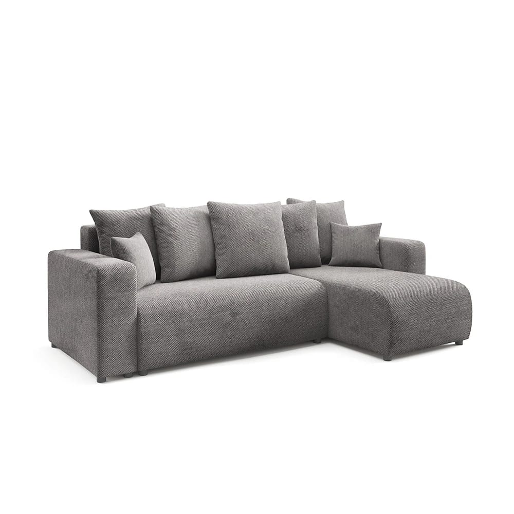 Canapé d'angle droit convertible 4 places en tissu gris foncé