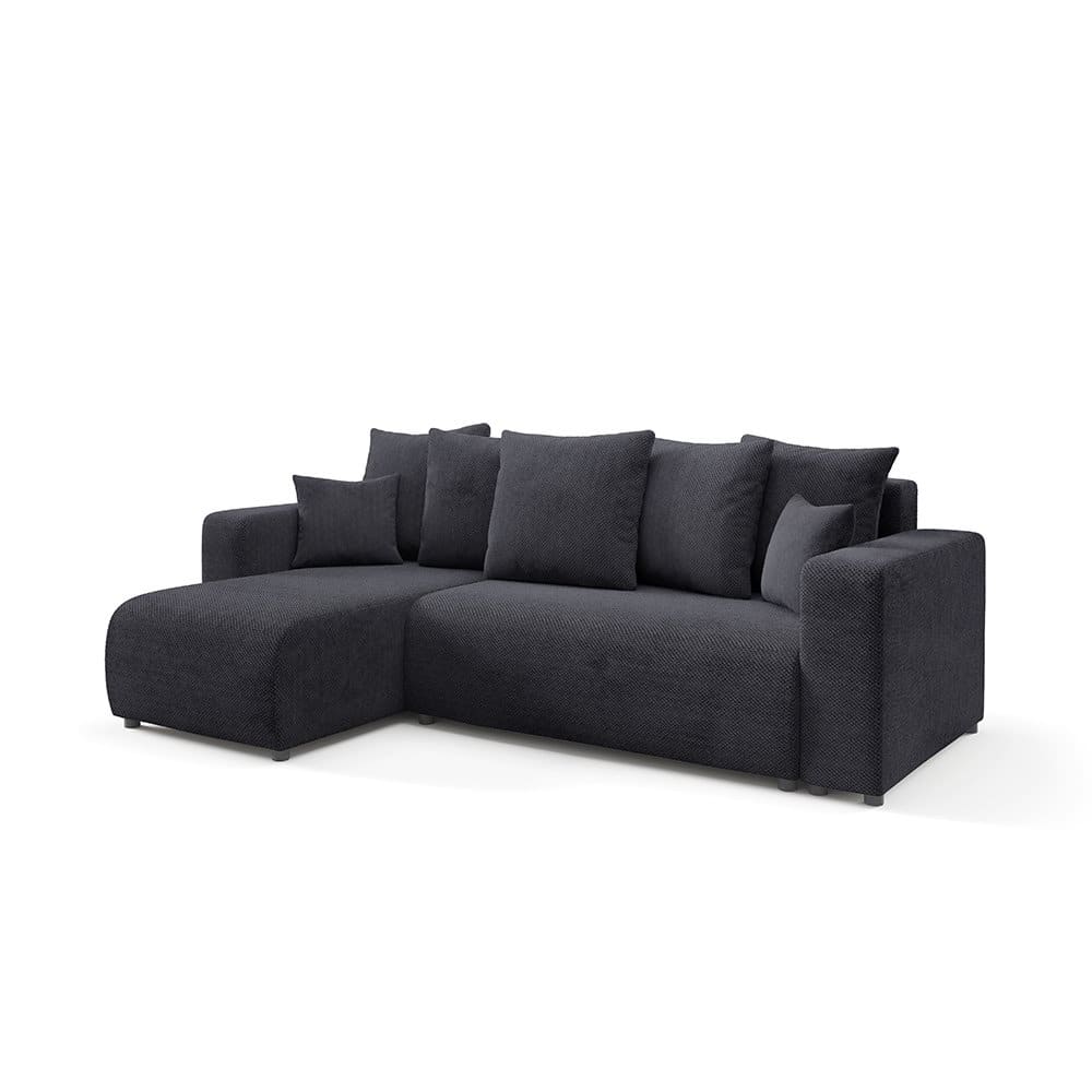 Canapé d'angle gauche convertible 4 places en tissu noir