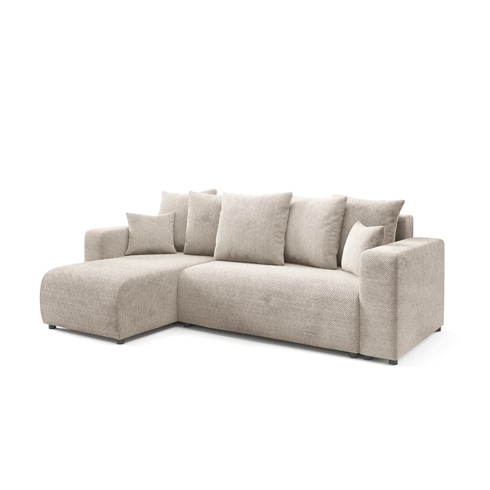 Canapé d'angle gauche convertible 4 places en tissu beige