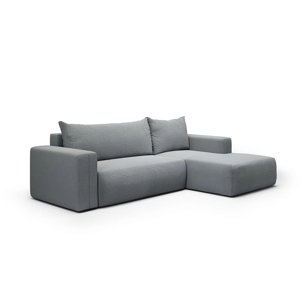 Canapé d'angle droit convertible 4 places en tissu gris clair