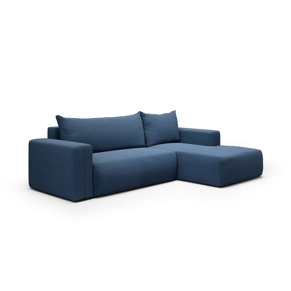 Canapé d'angle droit convertible 4 places en tissu bleu