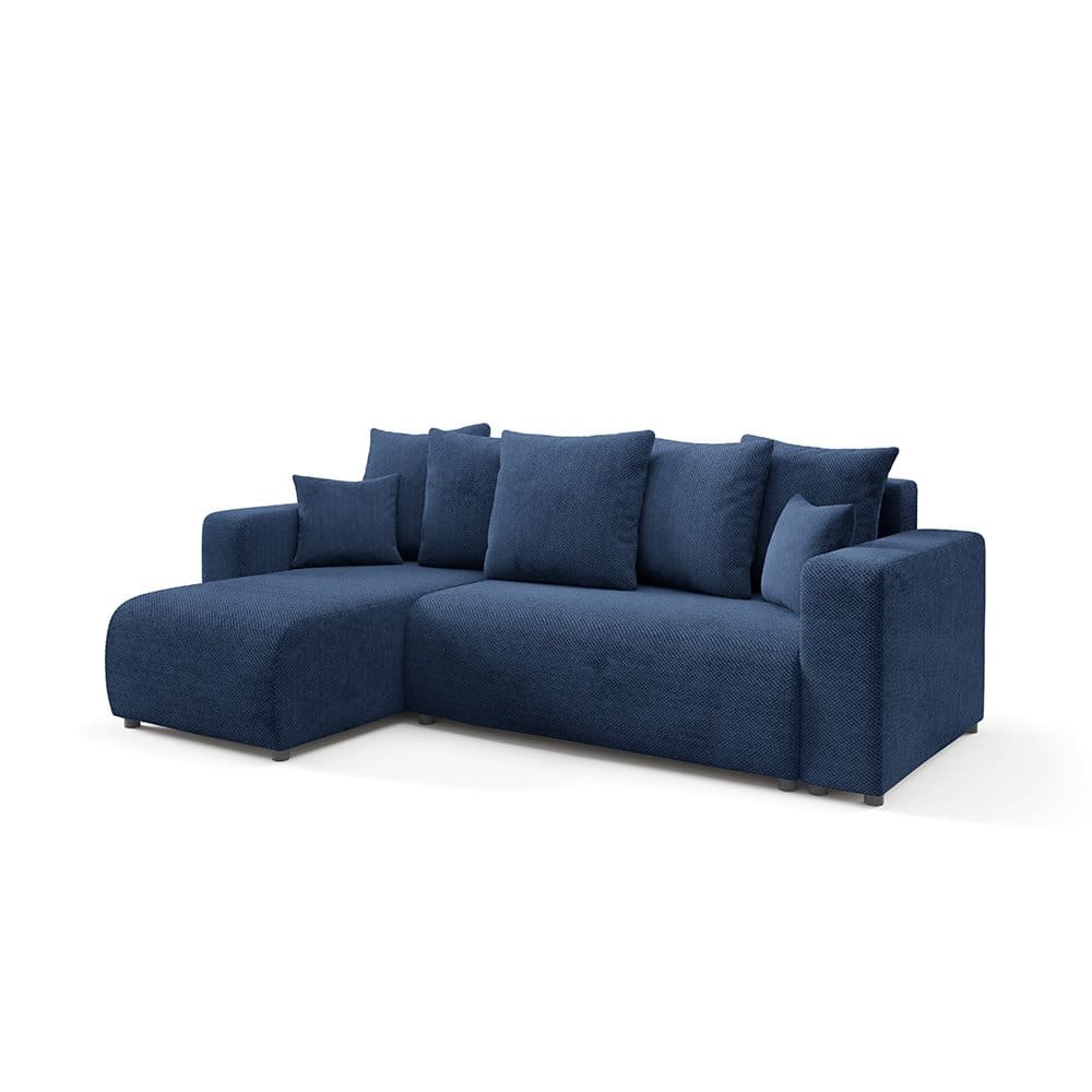 Canapé d'angle gauche convertible 4 places en tissu bleu
