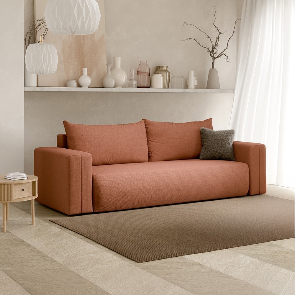 Canapé droit convertible droit 3 places en tissu terra