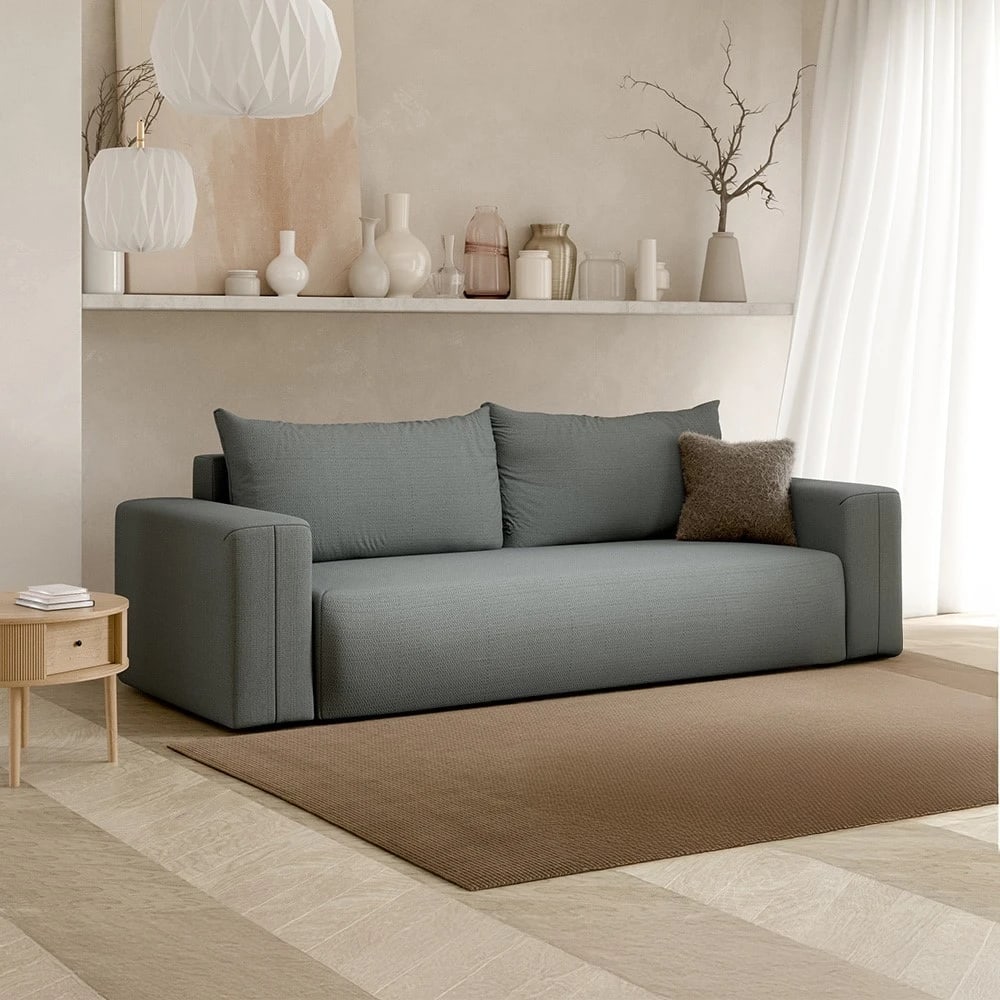 Canapé droit convertible droit 3 places en tissu gris