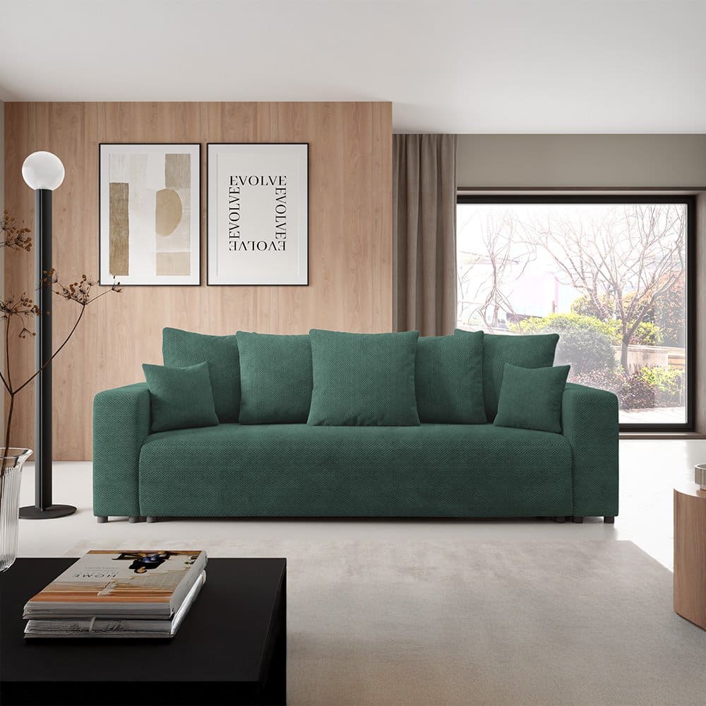 Canapé droit convertible 3 places en tissu vert
